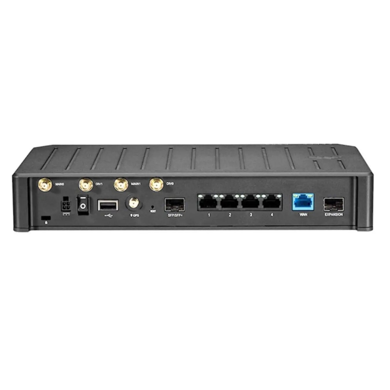 Back view of the Ericsson Cradlepoint E100-5G showcasing its micro design for hybrid WAN solutions in US/CDA.