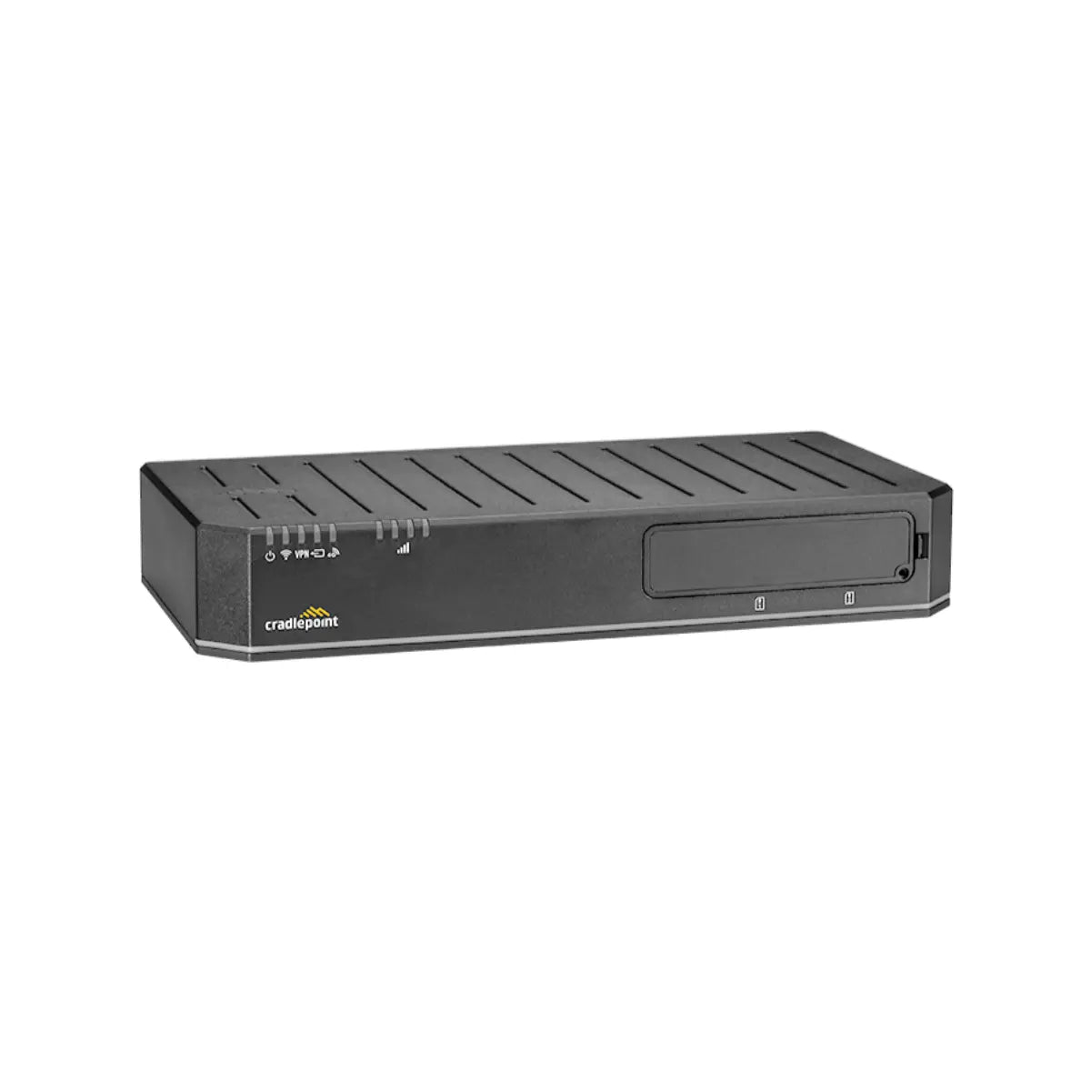 Side view of the Ericsson Cradlepoint E300-5G showcasing its compact design for hybrid WAN solutions.