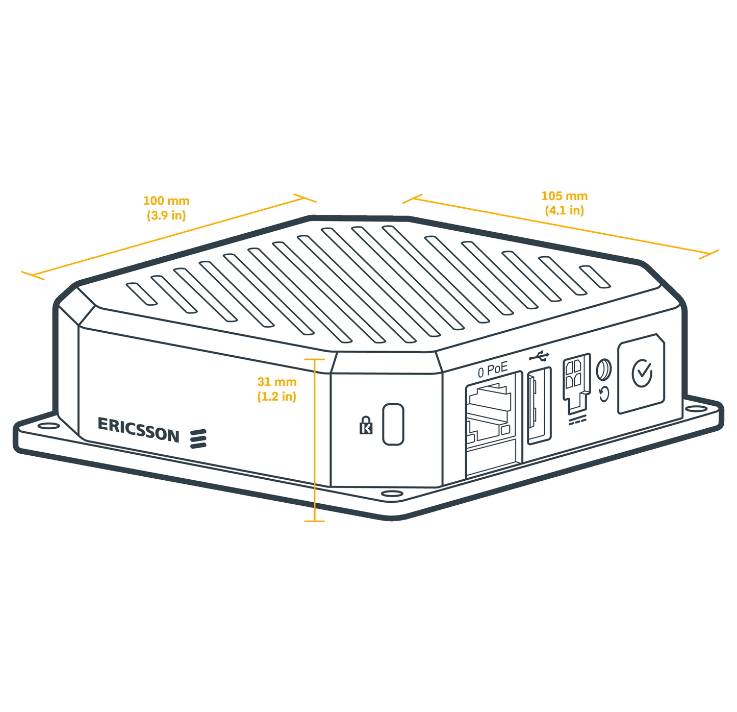 Size comparison of the Ericsson Cradlepoint S450 LTE router alongside a common object for scale.