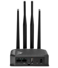 Ericsson Cradlepoint S750 port panel: 2x GbE, SMA cellular and GNSS antenna connectors, DC power input