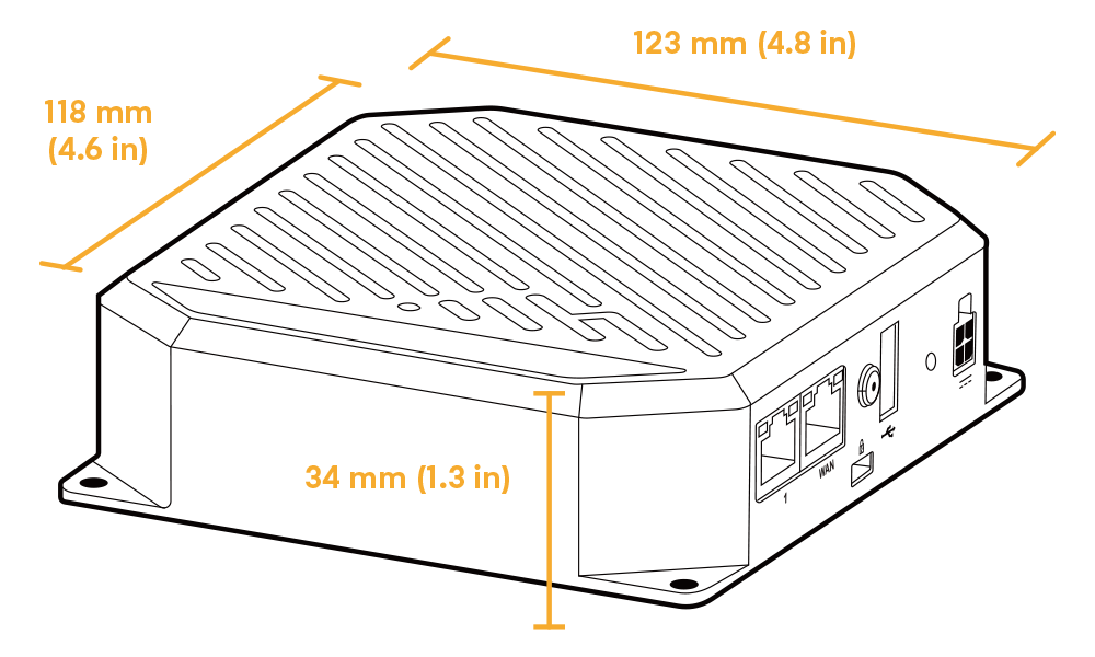 Ericsson Cradlepoint S700-series dimensions: 123 x 118 x 34 mm