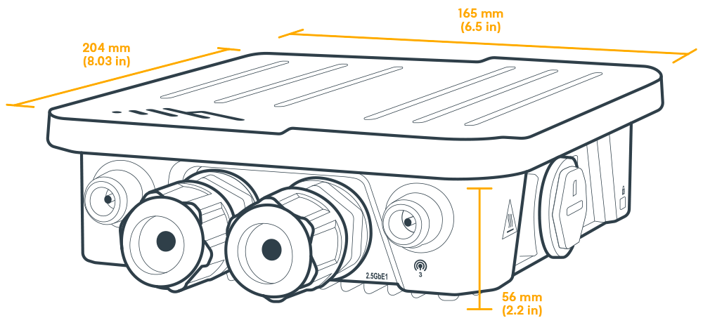 Ericsson Cradlepoint W1855 outdoor 5G adapter dimensions: 204 x 165 x 56 mm