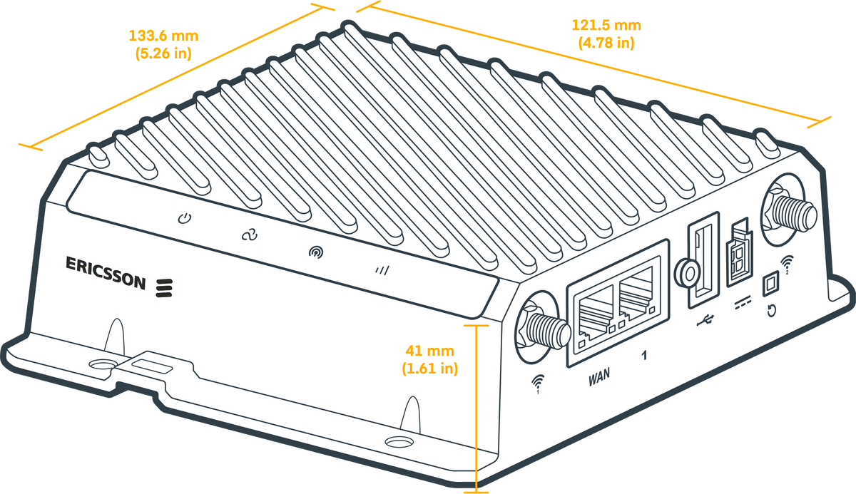 Ericsson Cradlepoint R980 dimensions: 133.6 x 121.5 x 41 mm (5.26 x 4.78 x 1.61 in)