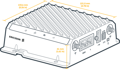 Ericsson Cradlepoint R980 dimensions: 133.6 x 121.5 x 41 mm (5.26 x 4.78 x 1.61 in)