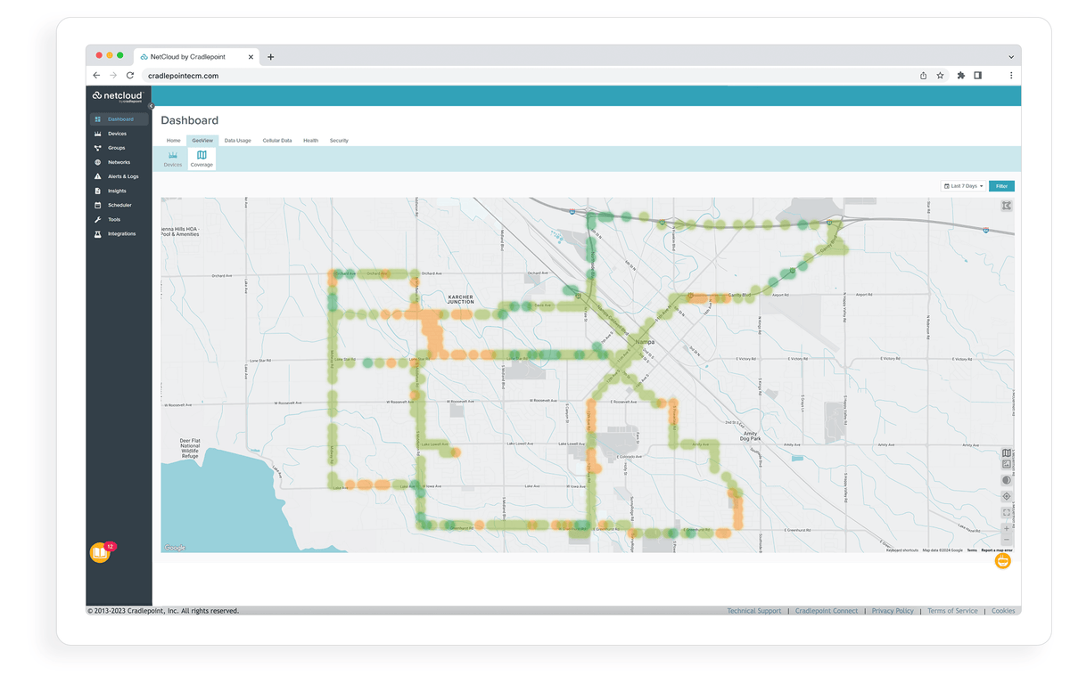 NetCloud GeoView coverage map used to monitor PNK deployments