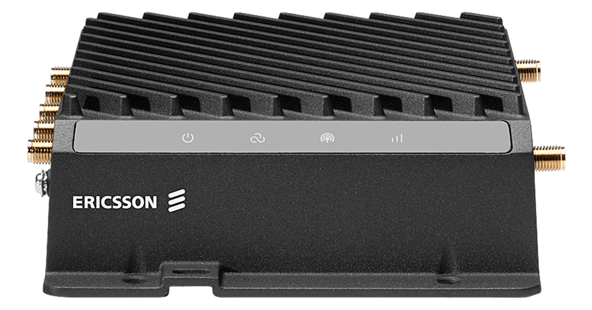 Ericsson Cradlepoint R980 5G router, front view with status LEDs and SMA antenna connectors