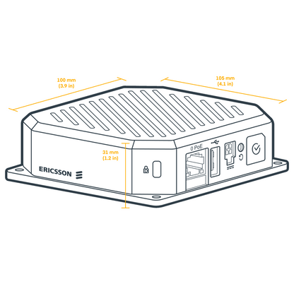 Size comparison of the Ericsson Cradlepoint S450 LTE router alongside a common object for scale.