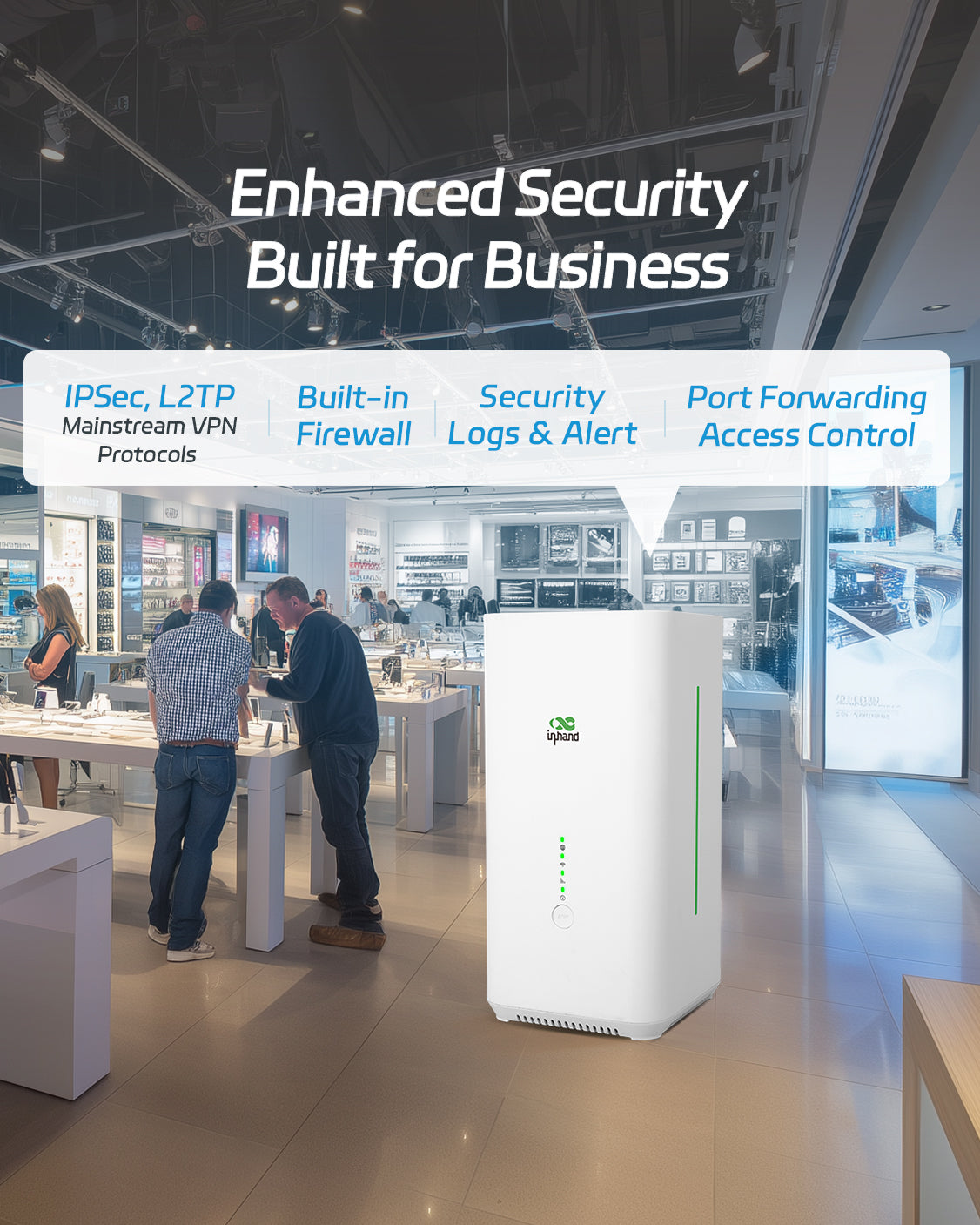 InHand CPE02 business security: IPsec and L2TP VPN, firewall, port forwarding