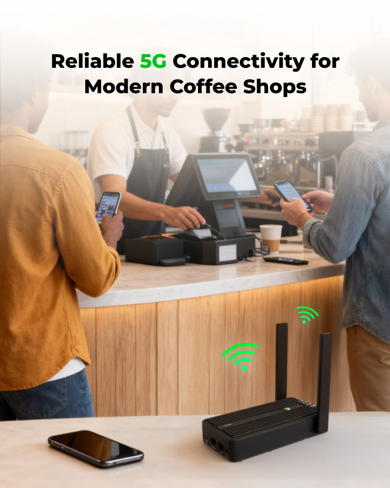 InHand CR602 providing 5G connectivity for a coffee shop point of sale