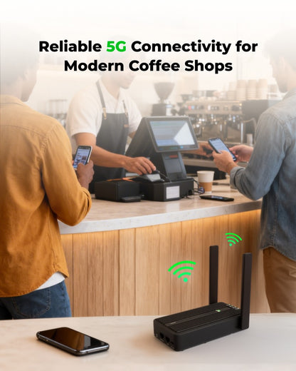InHand CR602 providing 5G connectivity for a coffee shop point of sale