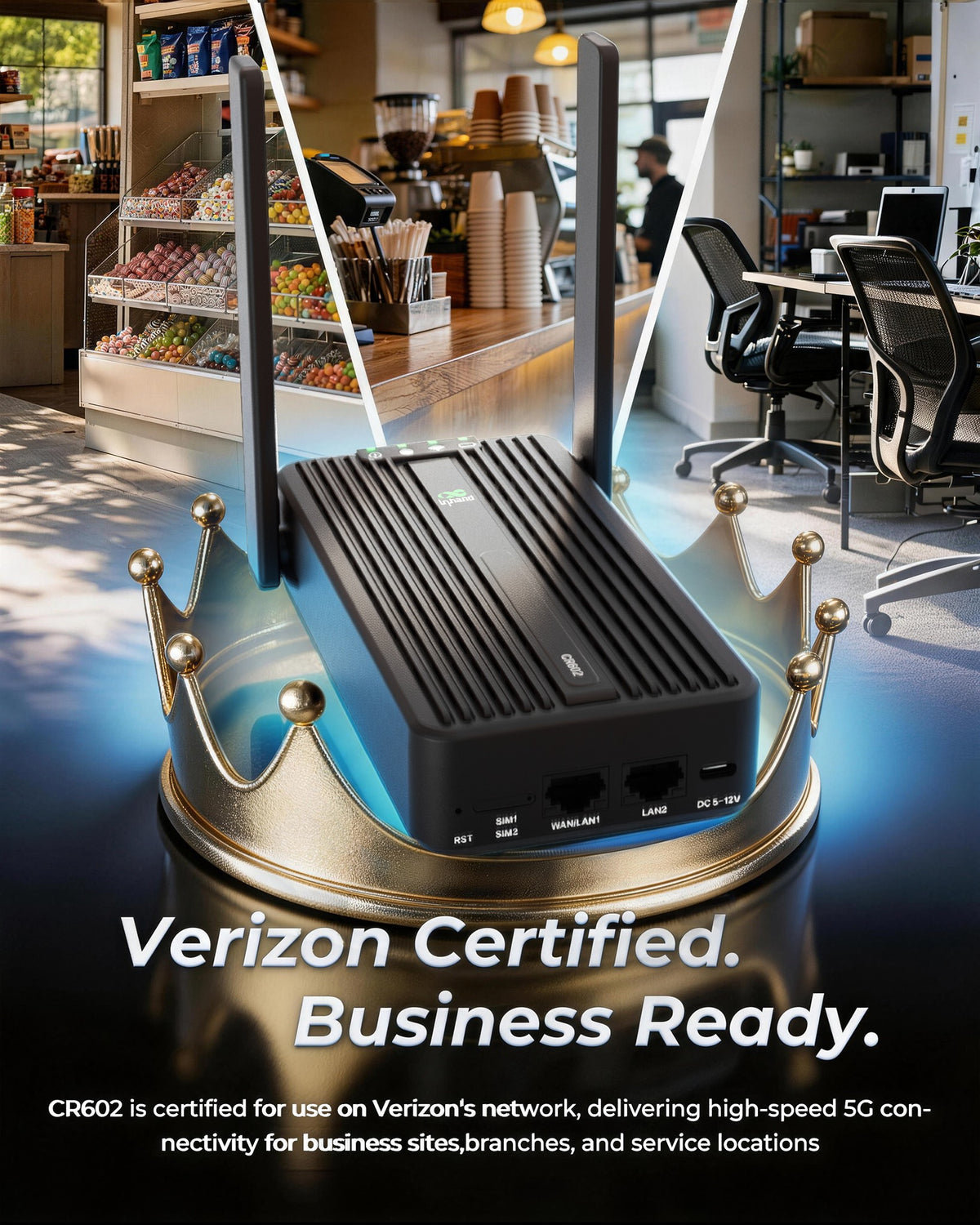 InHand CR602 Verizon certified business router in a retail setting