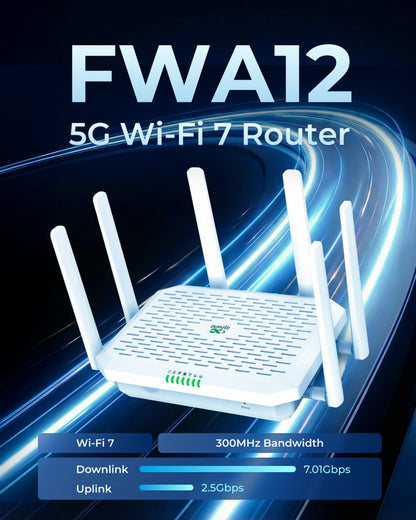 InHand FWA12 5G Wi-Fi 7 router product shot with 7.01 Gbps downlink