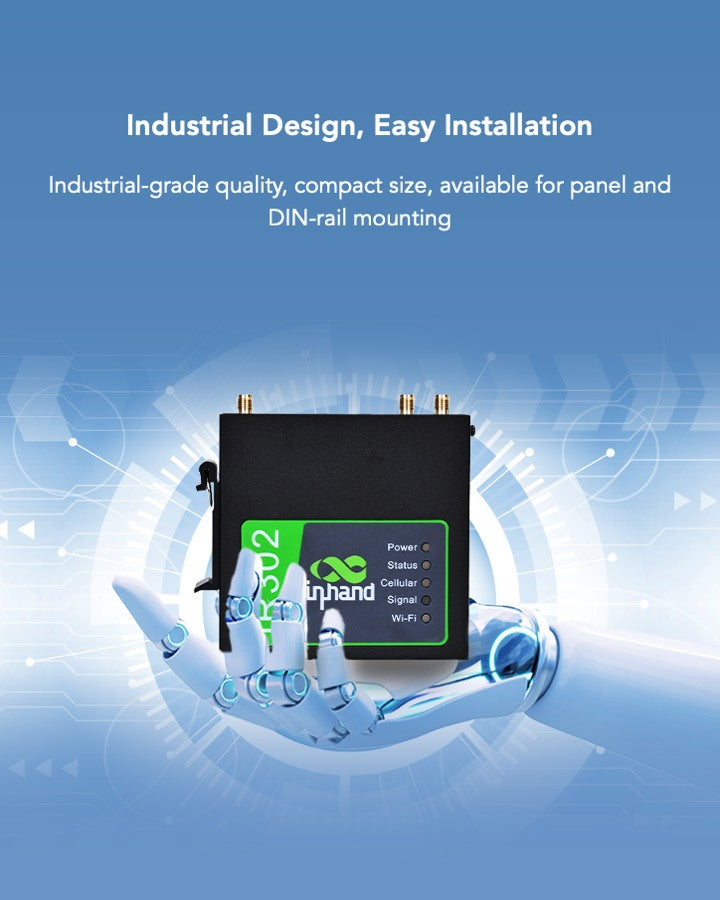 InHand IR302 industrial design with DIN-rail and panel mounting