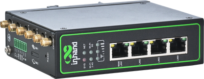 InHand IR624 industrial 5G router with four gigabit Ethernet ports and antenna connectors