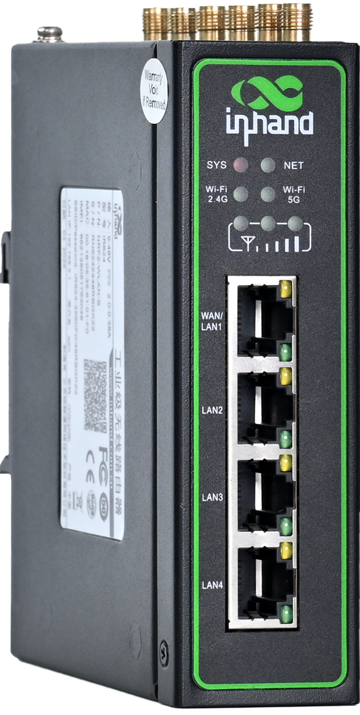InHand IR624 industrial 5G router, side view showing DIN-rail mount