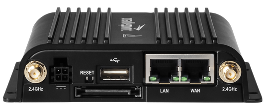 Ericsson Cradlepoint IBR600C compact LTE IoT router, front with ports